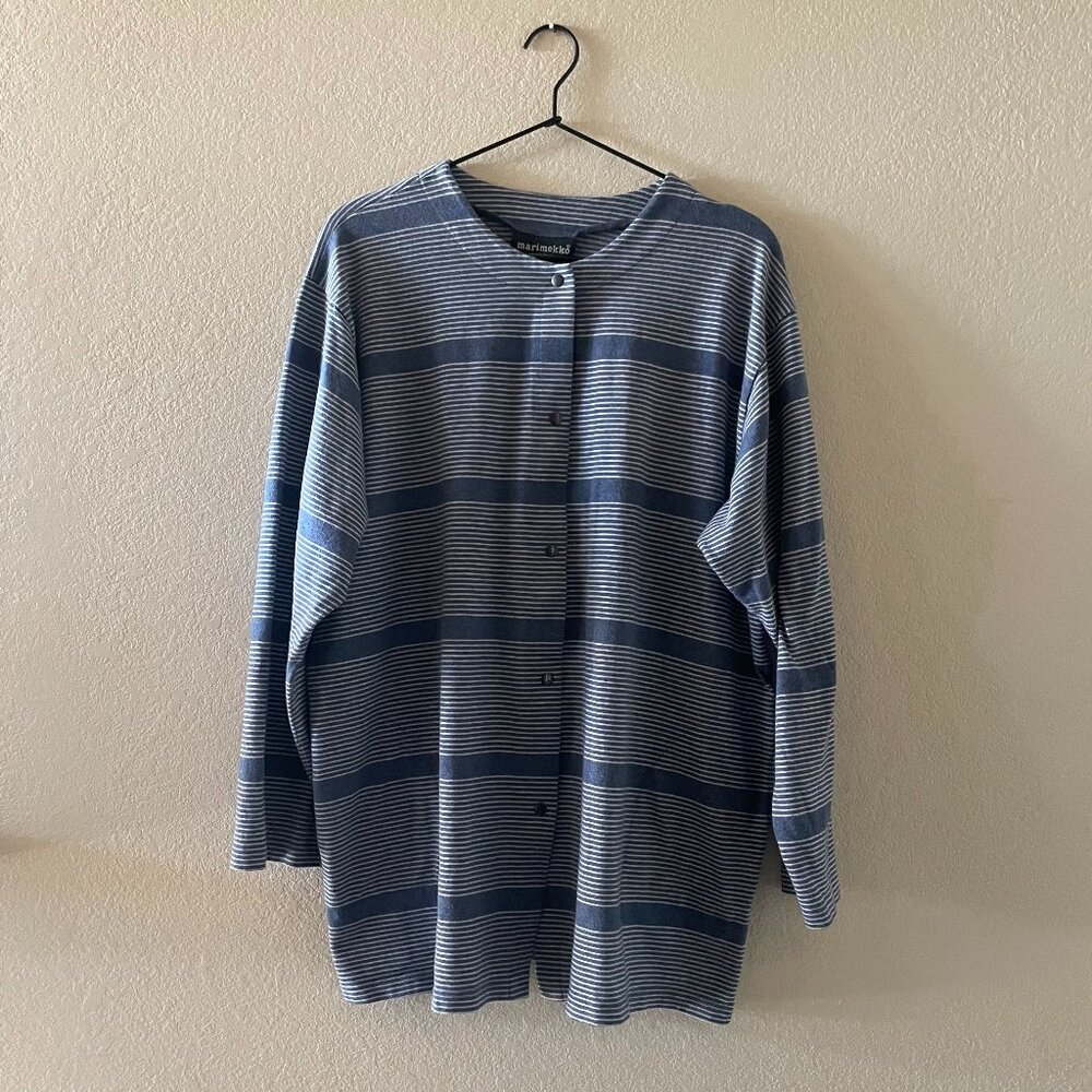 Marimekko Striped Long Sleeve Cardigan XL 100% Cotton Stretch Natural Fibers